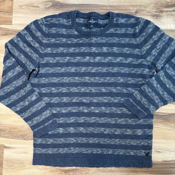 American Eagle Sweater Mens XL Blue Indigo Textured Knit Surf Crewneck - Picture 1 of 8
